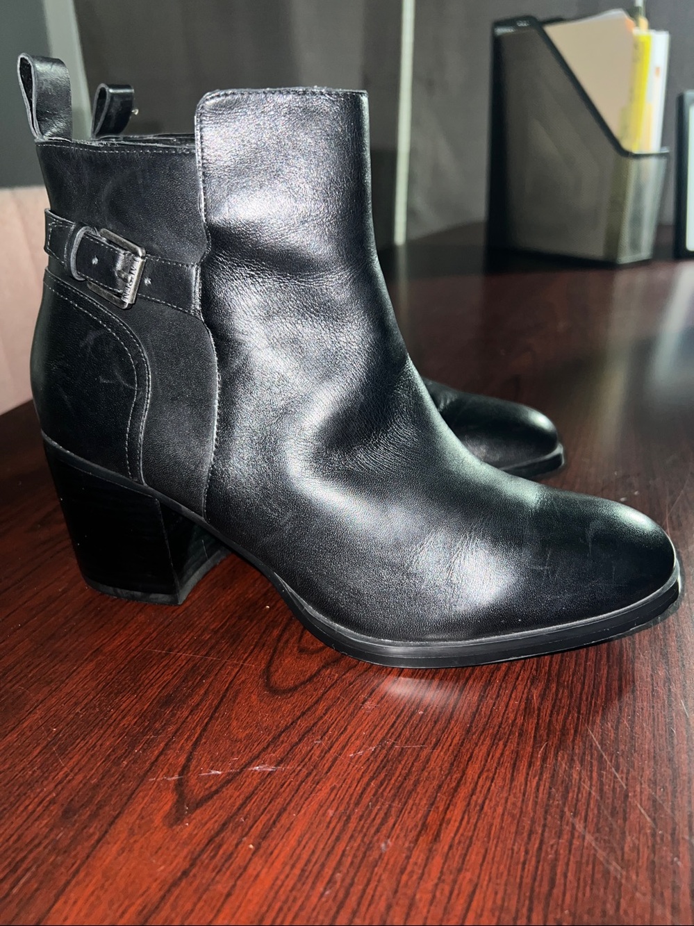 Ralph Lauren Black Genna Leather Ankle Booties with Buckle